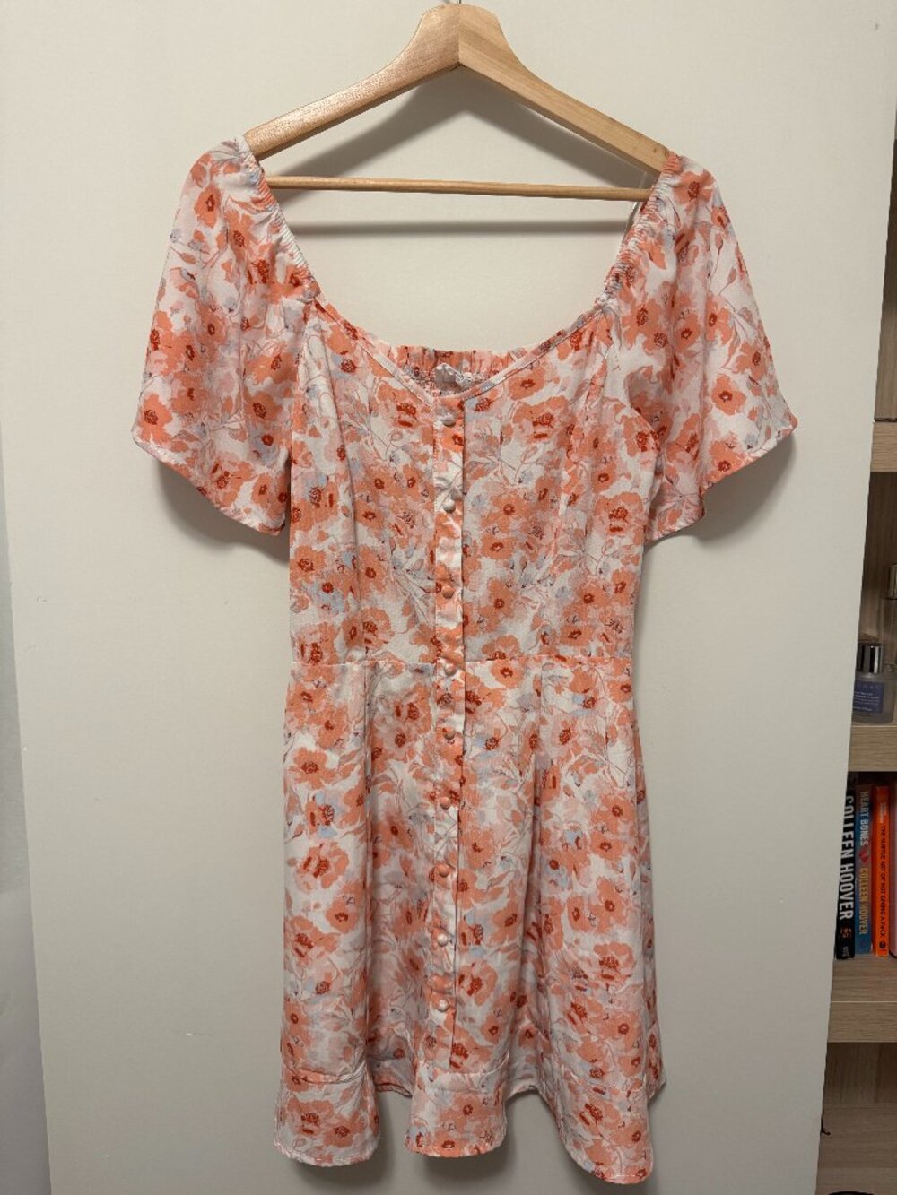 Pink & Peach Floral Mini Dress | Puff Sleeve Button Front